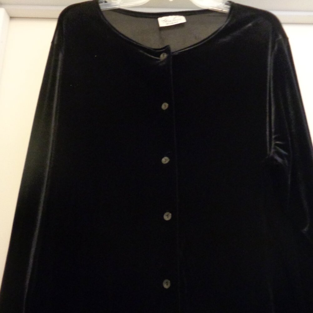 Vintage Black Velvet Button Up Jacket Blouse By K… - image 1